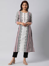 Straight cut kurta in engineered cotton print.