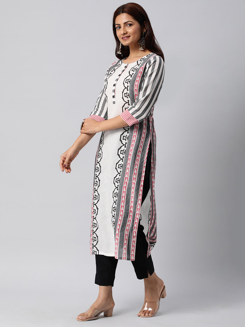 Straight cut kurta in engineered cotton print.