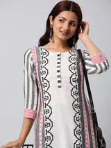 Straight cut kurta in engineered cotton print.