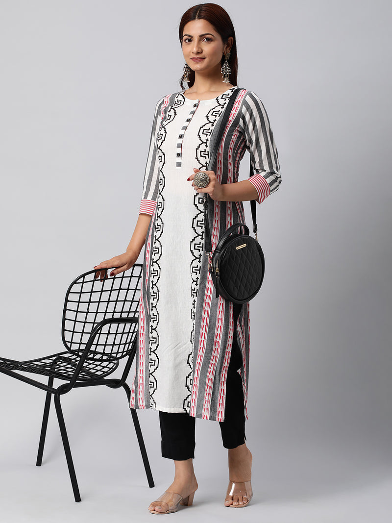 Straight cut kurta in engineered cotton print.