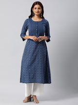 Leher - A Line kurta in woven cotton fabric with intricate detailing.