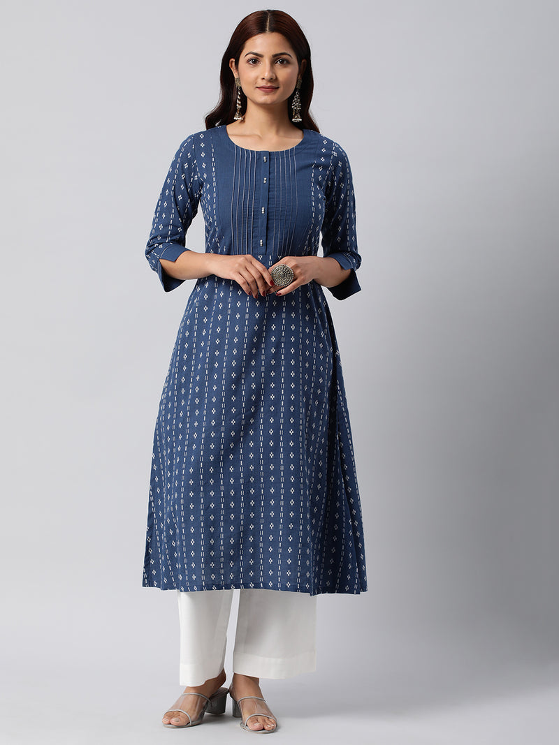 Leher - A Line kurta in woven cotton fabric with intricate detailing.