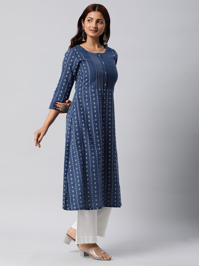 Leher - A Line kurta in woven cotton fabric with intricate detailing.