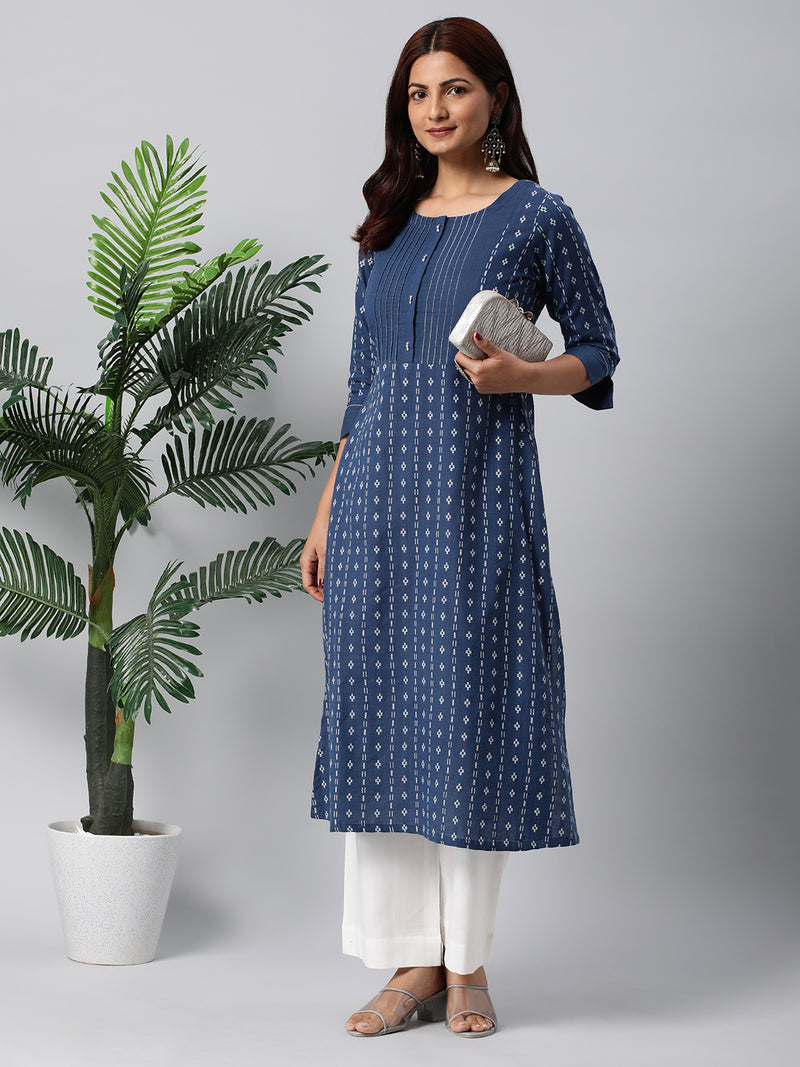 Leher - A Line kurta in woven cotton fabric with intricate detailing.