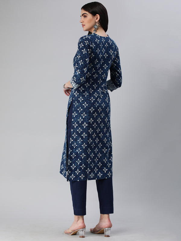 Udaan - Straight fit cotton kurta with detailing of schiffli border around yoke.