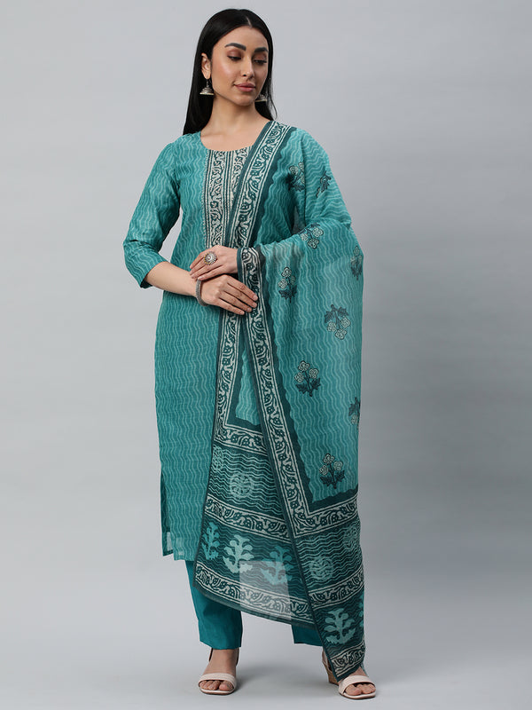 Shaam - Unstitched manipuri printed suit with dabu digital print top and dupatta with self colour plain bottom.