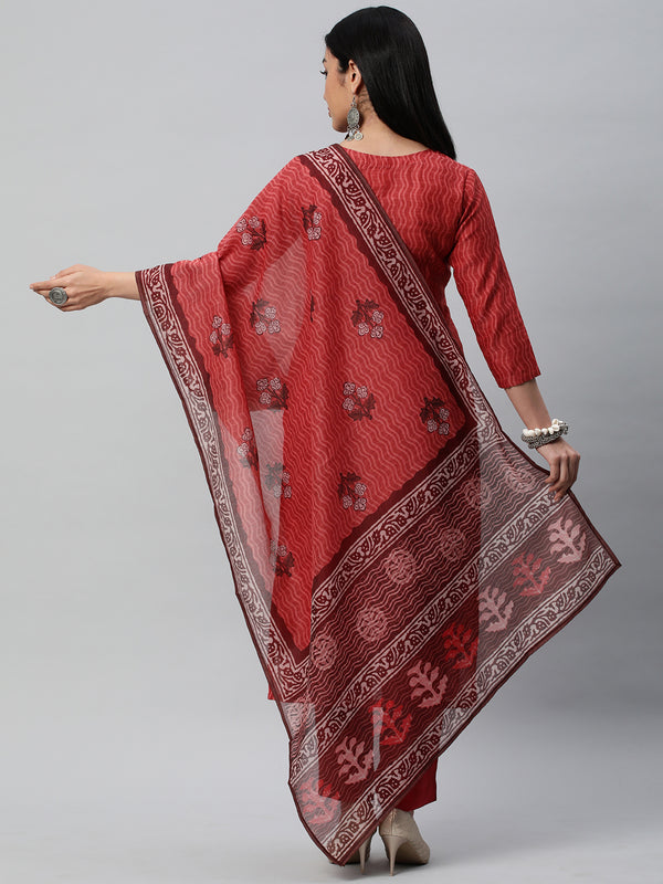 VAMA - Unstitched manipuri printed suit with dabu digital print top and dupatta with self colour plain bottom.