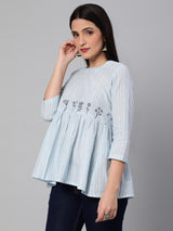 A cotton top with block placement details