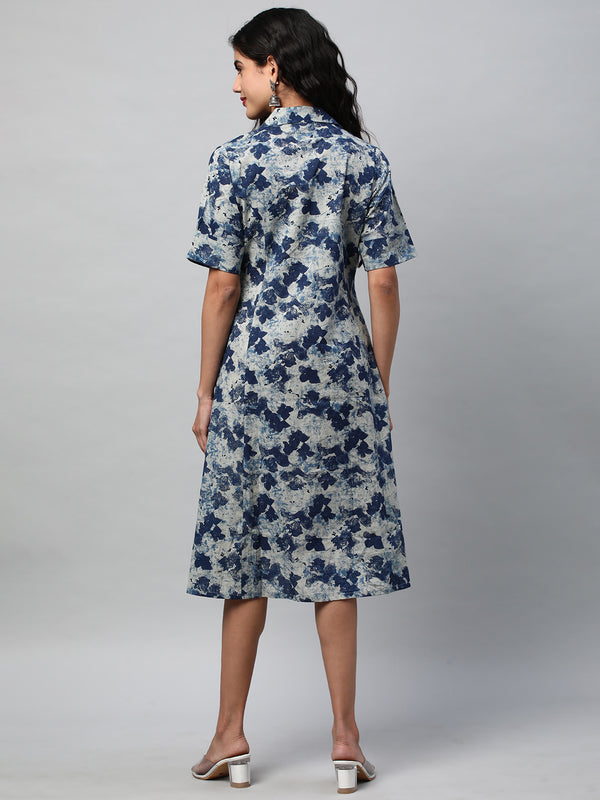 A-line cotton printed dress with pocket