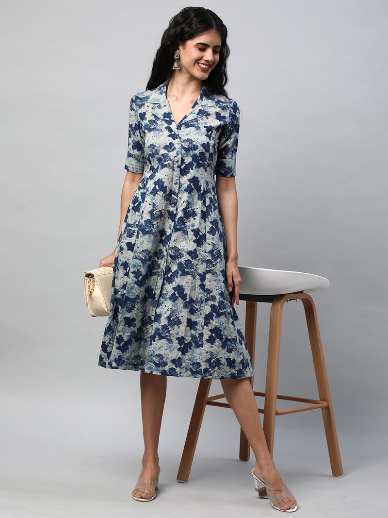 A-line cotton printed dress with pocket