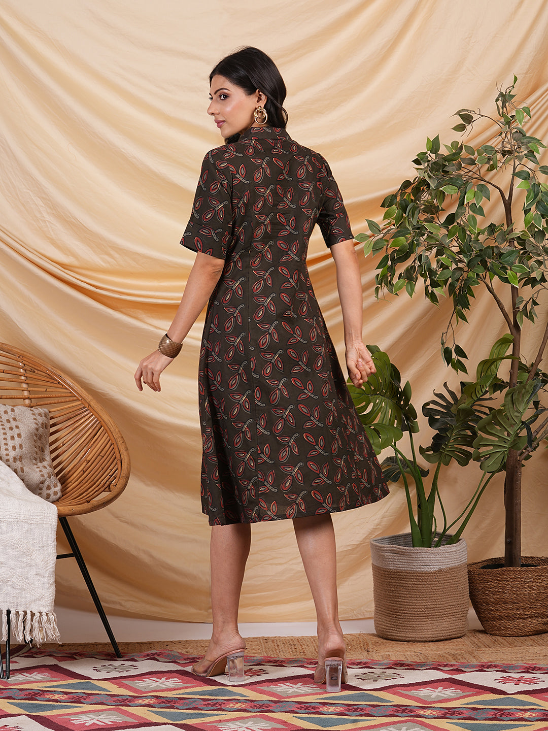 A-line cotton printed dress with pocket