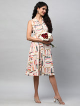 A-line cotton printed dress with pocket