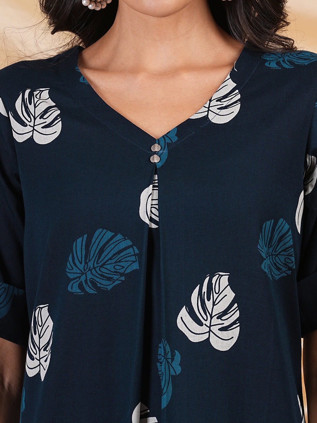 printed cotton a line dress with box pleat and pocket