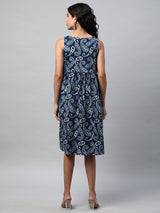 Boxy flared printed cotton dress with hand embroidery