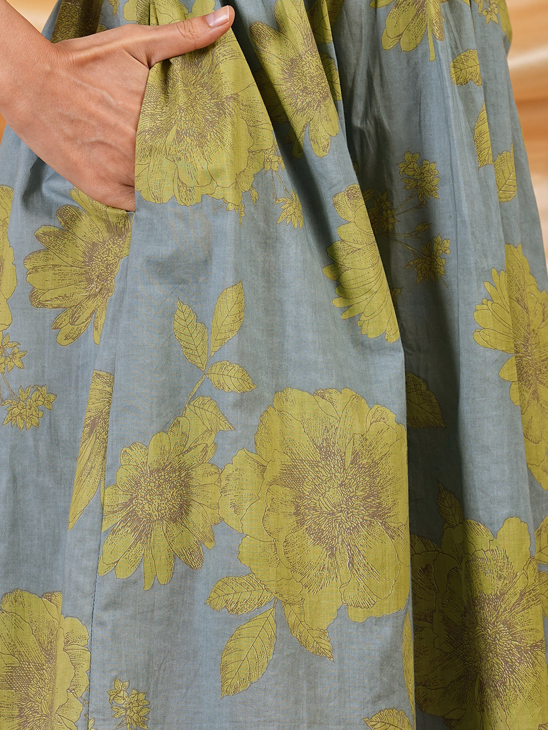 Floral printed Fit and Flare dress with bishop sleeve