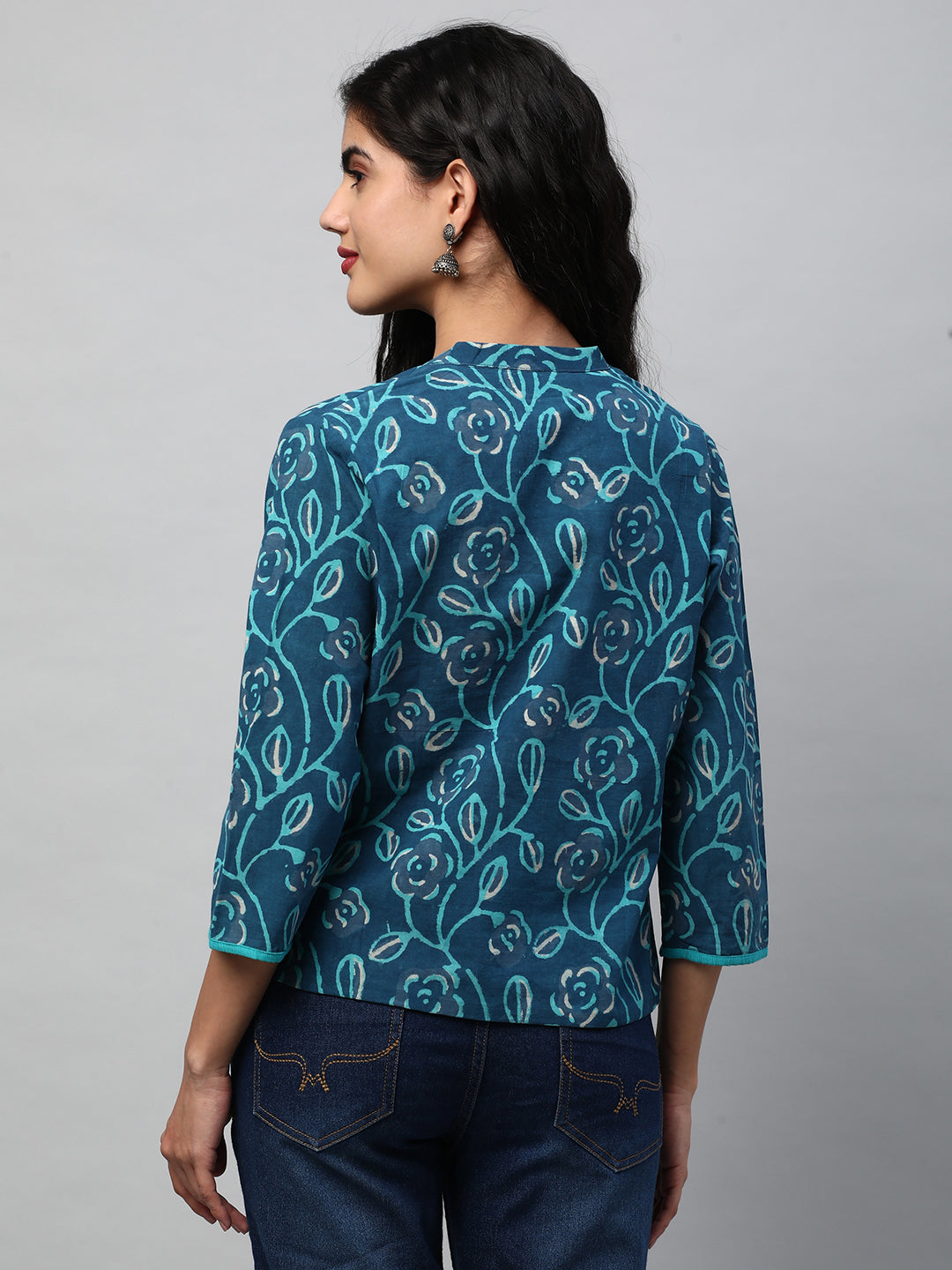 Reversible Short Jacket with Floral hand crafted dhabu block print