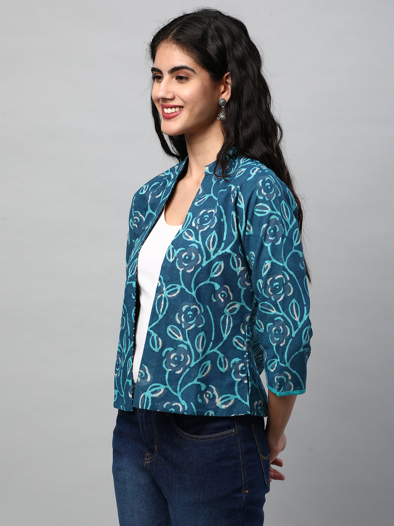 Reversible Short Jacket with Floral hand crafted dhabu block print.