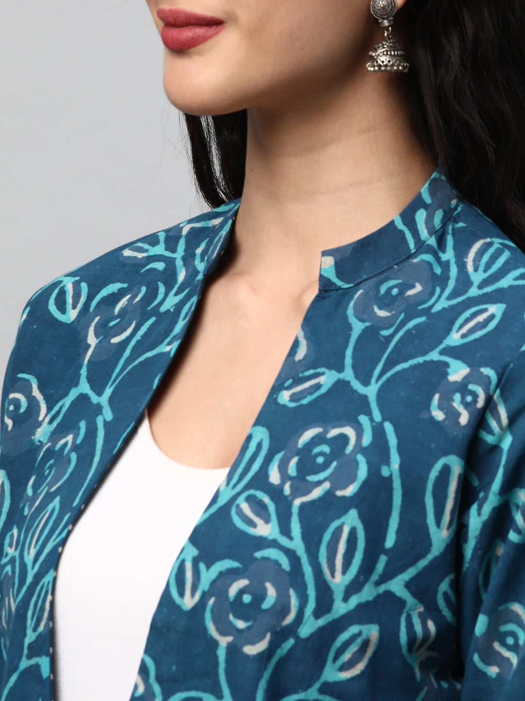 Reversible Short Jacket with Floral hand crafted dhabu block print