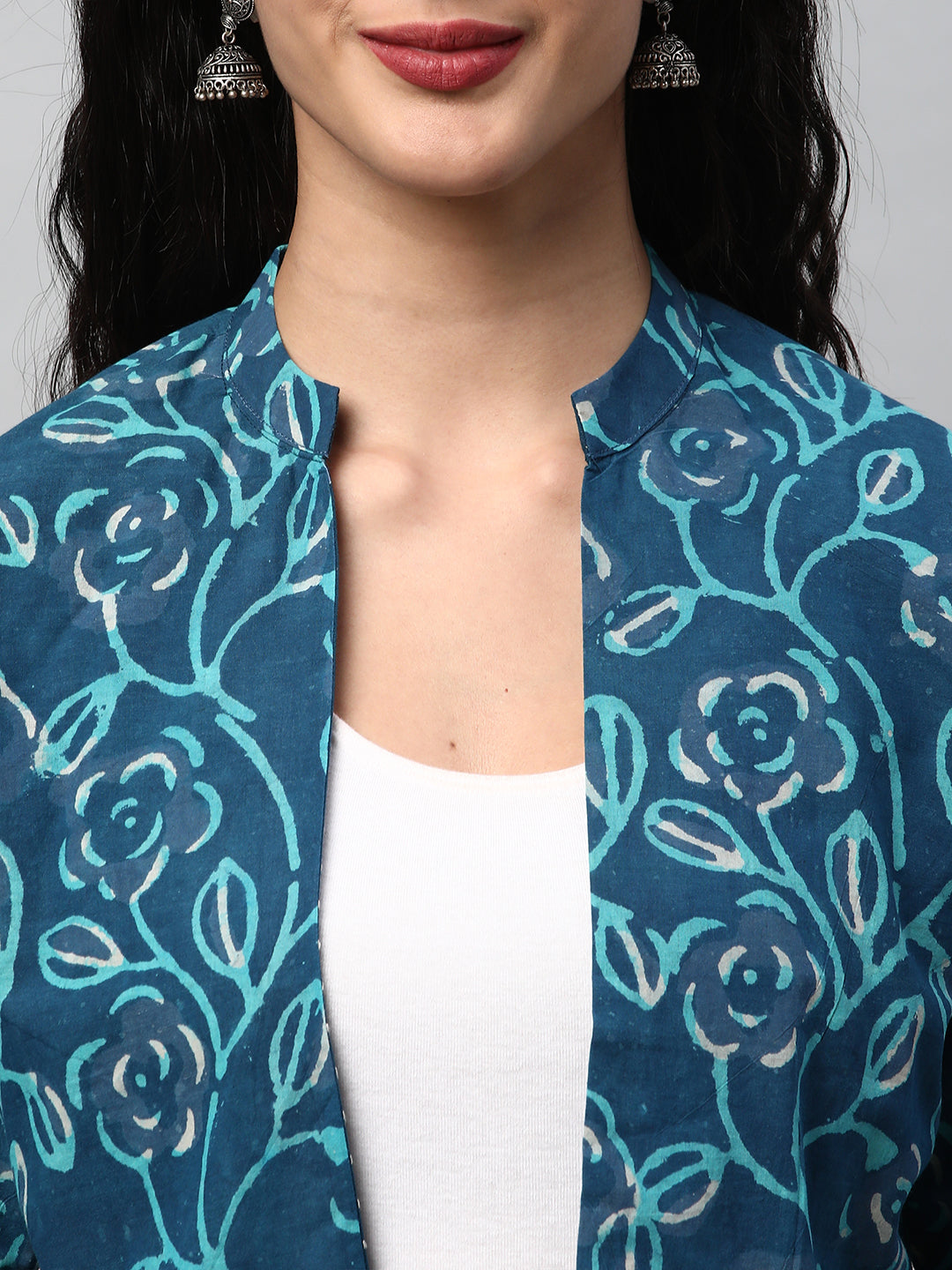 Reversible Short Jacket with Floral hand crafted dhabu block print