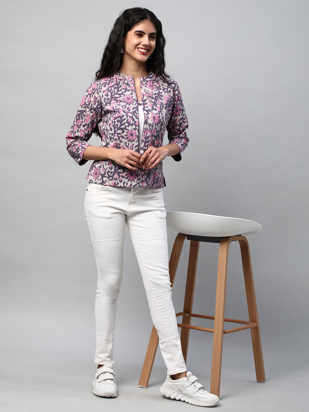 Reversible Short Jacket with Floral hand crafted dhabu block print