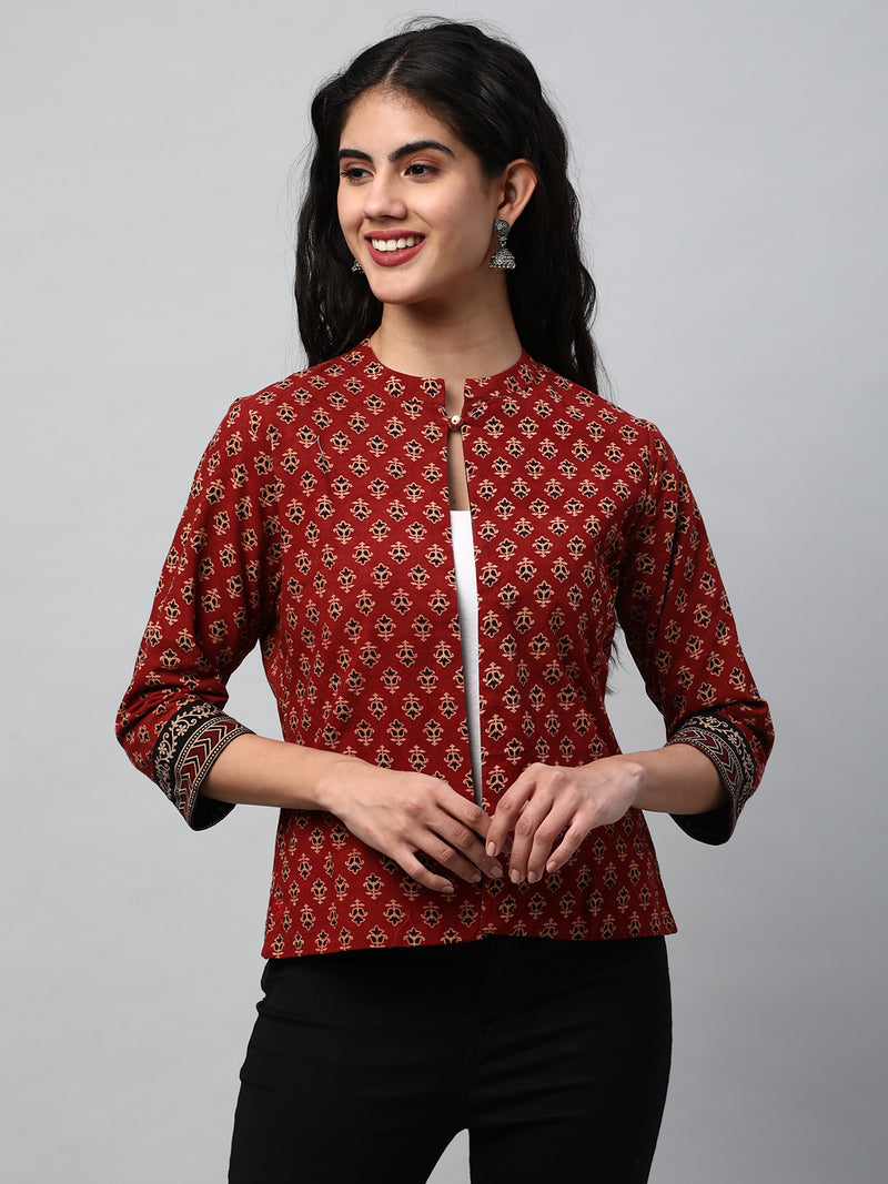 Reversible Short Jacket with traditional hand crafted dhabu block print.