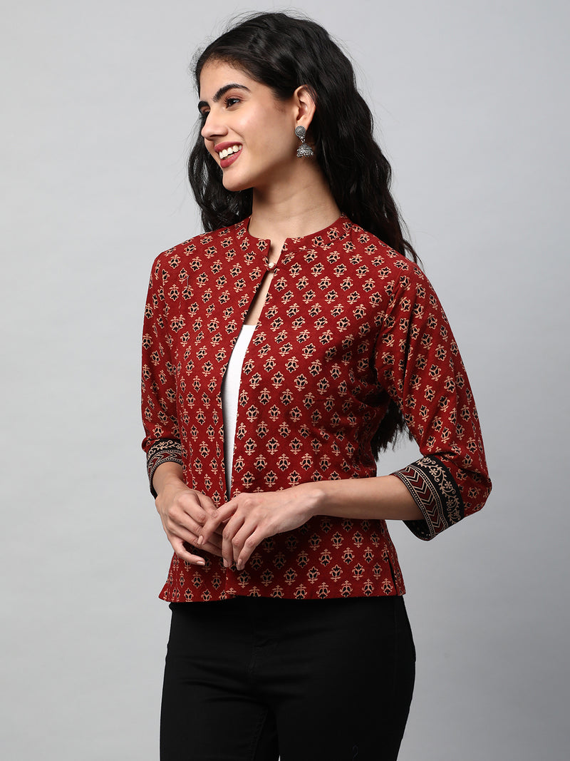 Reversible Short Jacket with traditional hand crafted dhabu block print.