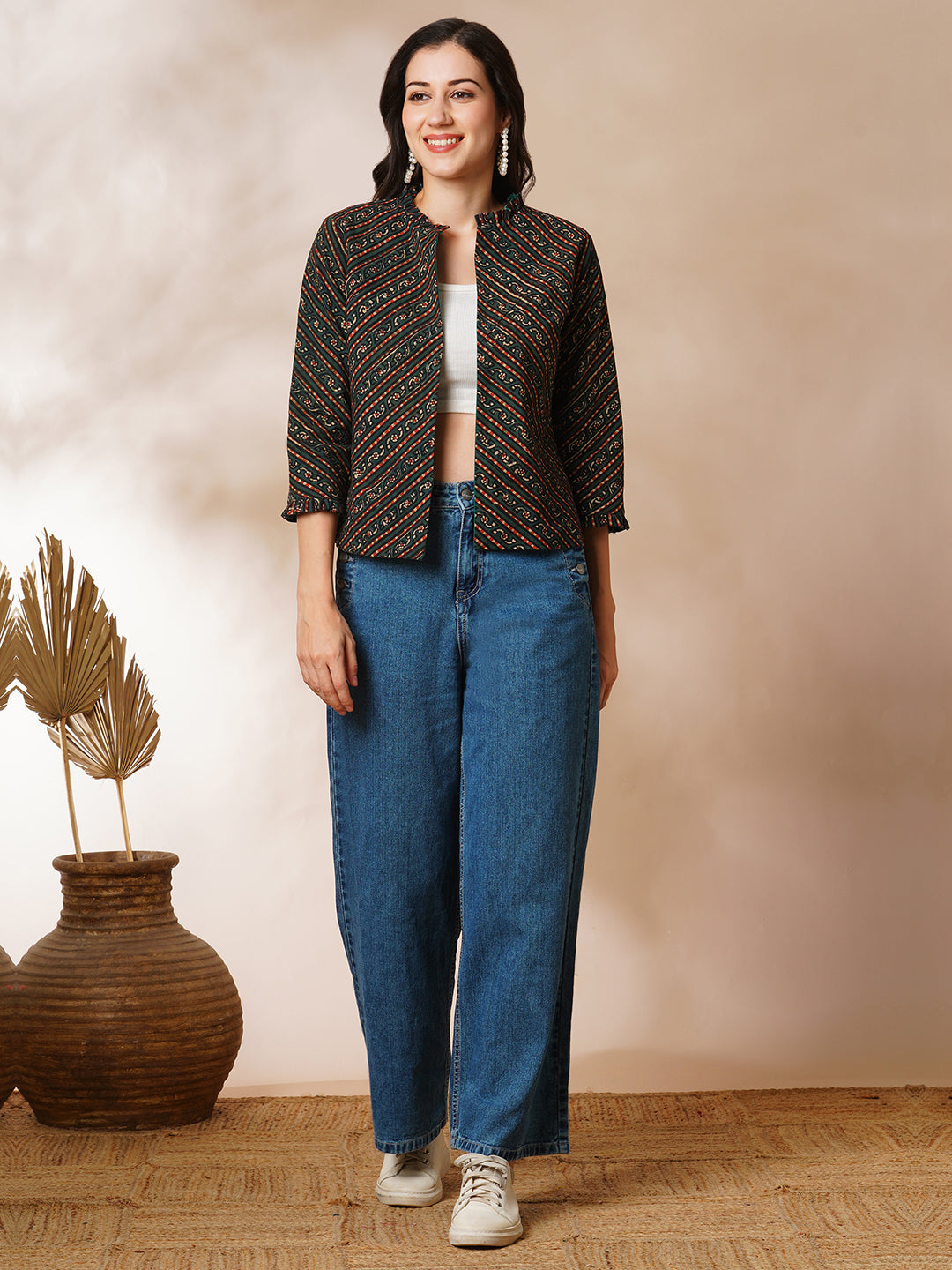 Reversible Short Jacket with traditional hand crafted daub block print