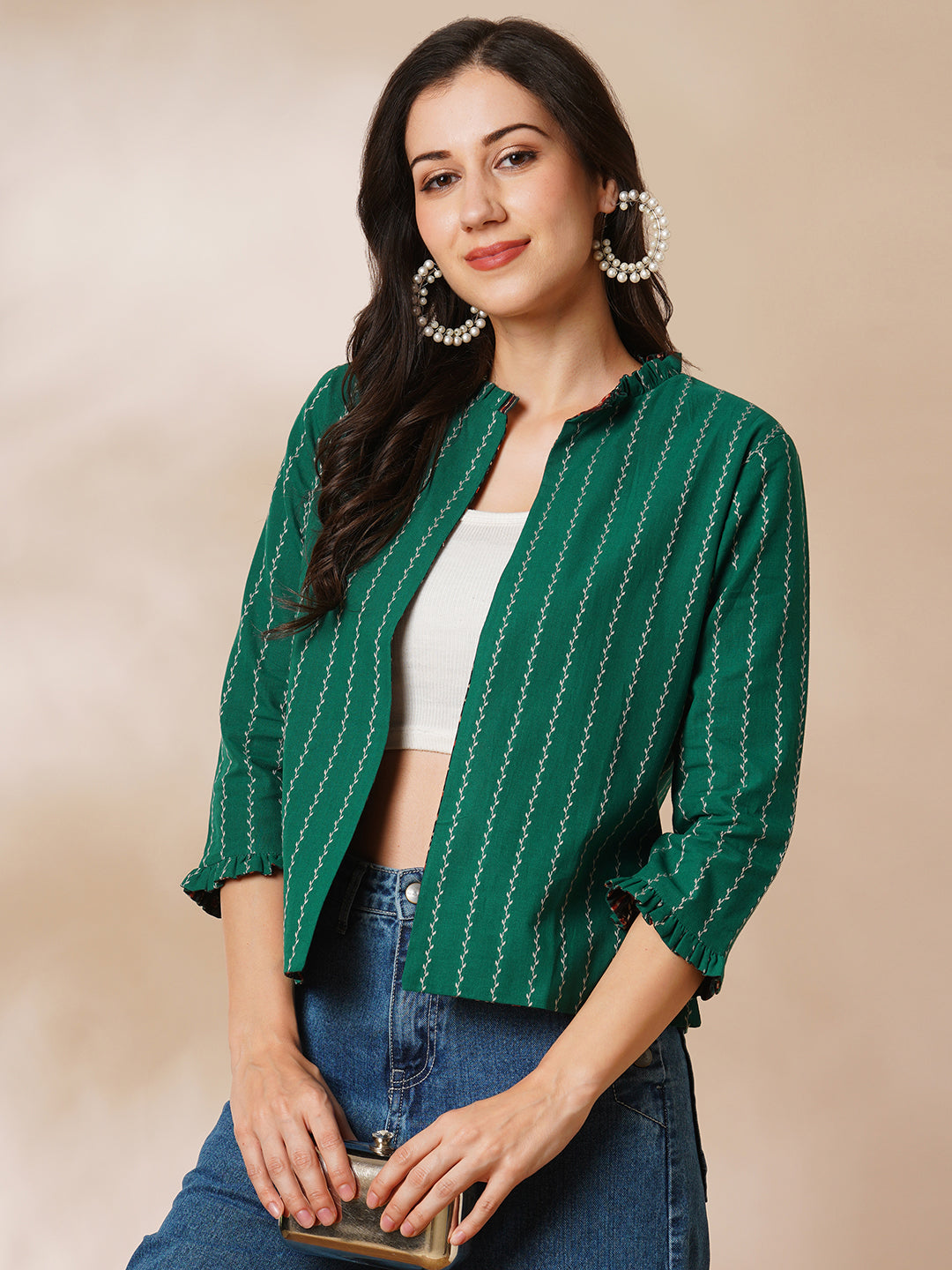 Reversible Short Jacket with traditional hand crafted daub block print