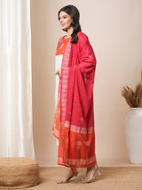 Straight kurta suit set features a handloom yoke embellished with dori work.