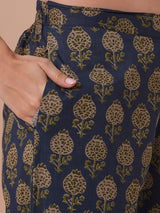 Block printed kurta suit set with printed dupatta and printed pant.