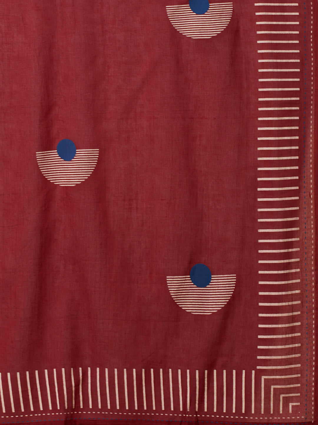 Beige Kantha straight kurta with modern applique combined with a marron block-printed mull dupatta and self bottom