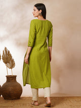 Straight cotton stripe kurta with hand applique and embroidery detailing.