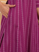 A line woven kurta with a shoulder princess line with a central placket.