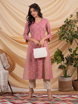 A line kurta with blend of different cotton prints & pocket.