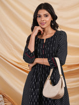 Flared Printed cotton kurta with a blend of two different prints with pleat & hand embroidery.