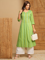 A-line kurta in soft woven cotton with hand embroidery and box pleat detailing.