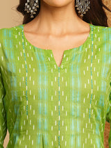 A-line kurta in soft woven cotton with hand embroidery and box pleat detailing.