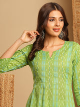 A-line kurta in soft woven cotton with hand embroidery and box pleat detailing.