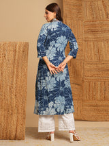 A-line kurta in dhabu print with hand embroidery detailing.