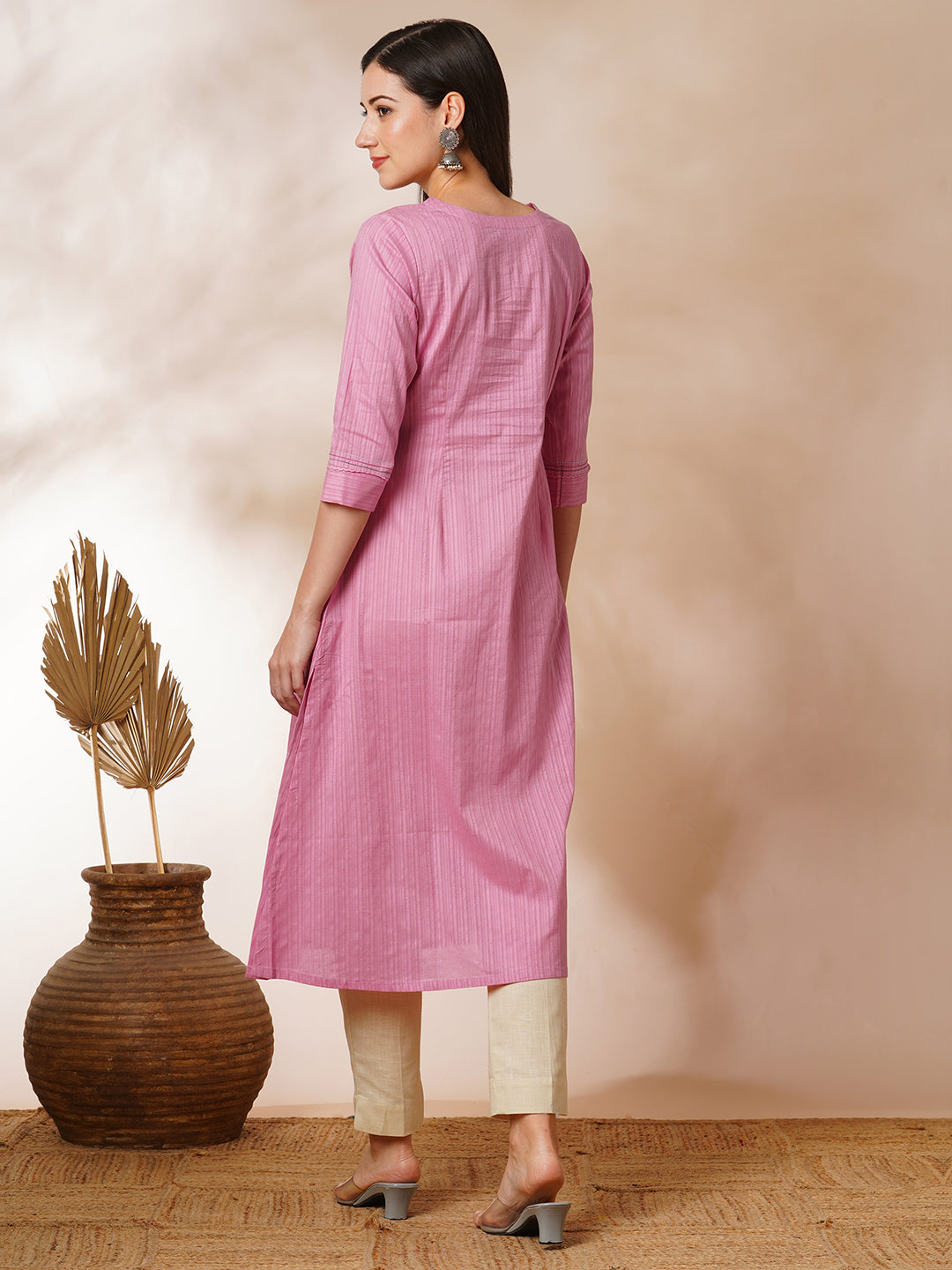 A-line kurta with beautifully embroidered yoke with beadwork detailing