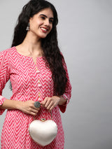 Straight fit kurta in Chevron printed cotton with gathers in front