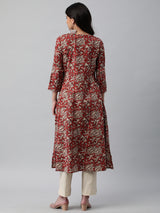 A line cotton printed kurta with Center placket.