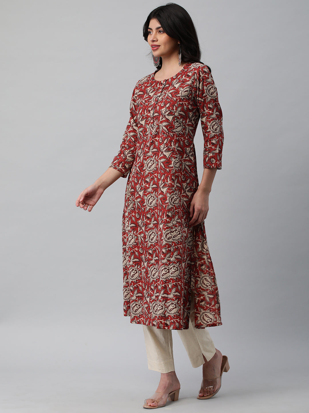 Elegant A-Line Cotton Kurta Featuring All-Over Print with Center Placket