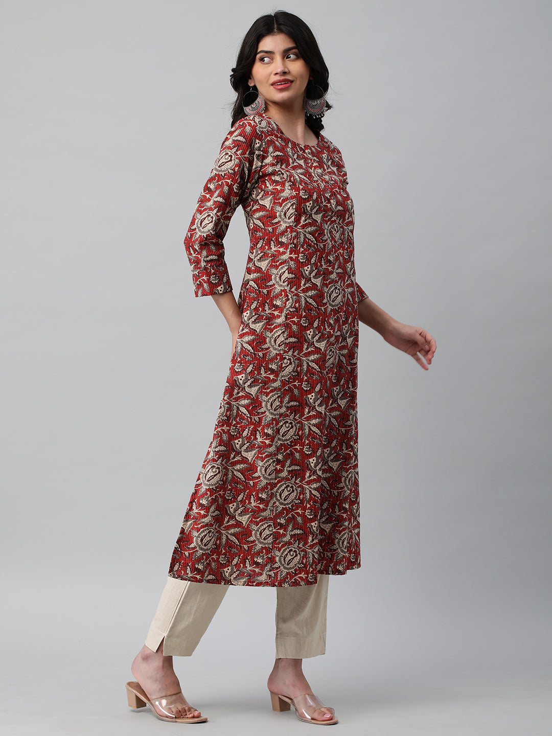 Elegant A-Line Cotton Kurta Featuring All-Over Print with Center Placket