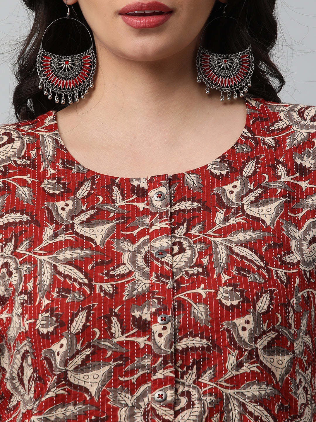 Elegant A-Line Cotton Kurta Featuring All-Over Print with Center Placket
