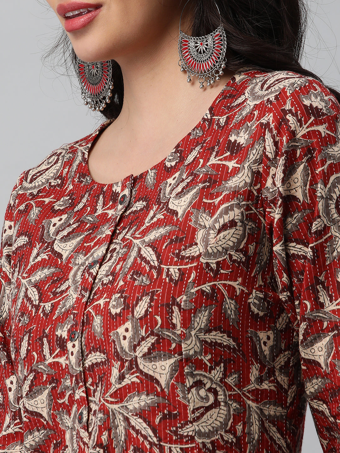 Elegant A-Line Cotton Kurta Featuring All-Over Print with Center Placket