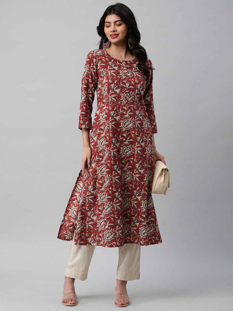 A line cotton printed kurta with Center placket.