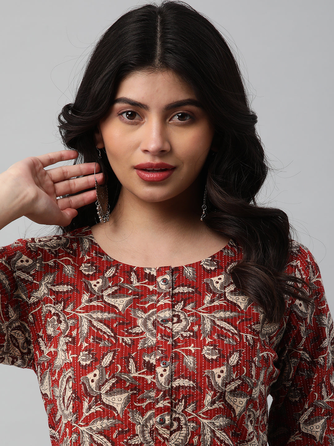 Elegant A-Line Cotton Kurta Featuring All-Over Print with Center Placket