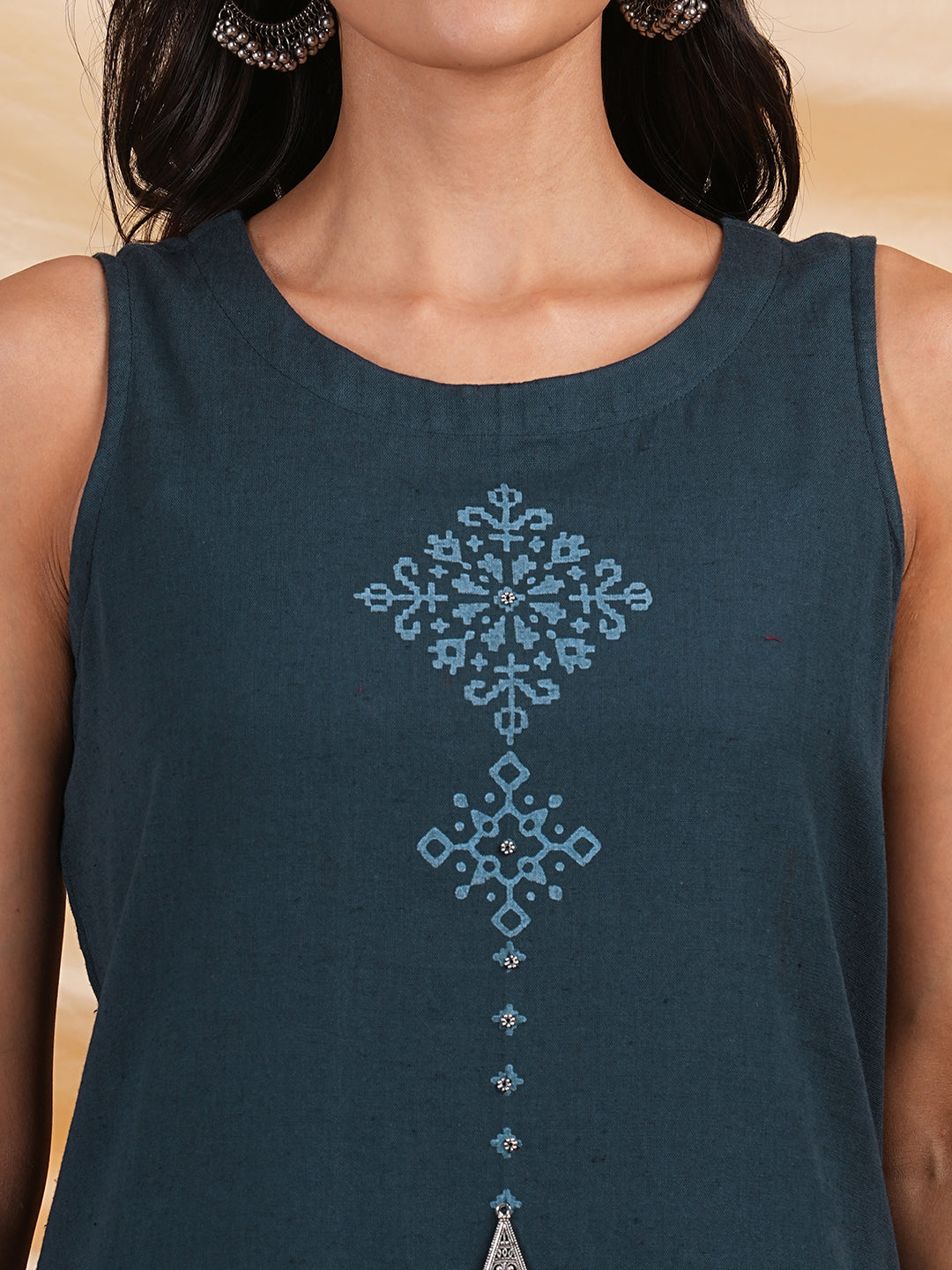 Block printed straight fit flex kurta with pocket details