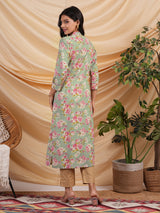 Straight fit Flex printed kurta with wooden button on placket.